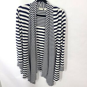 Zenergy Women's Size 2 Navy White Striped Long Sleeve Cardigan Sweater Duster‎
